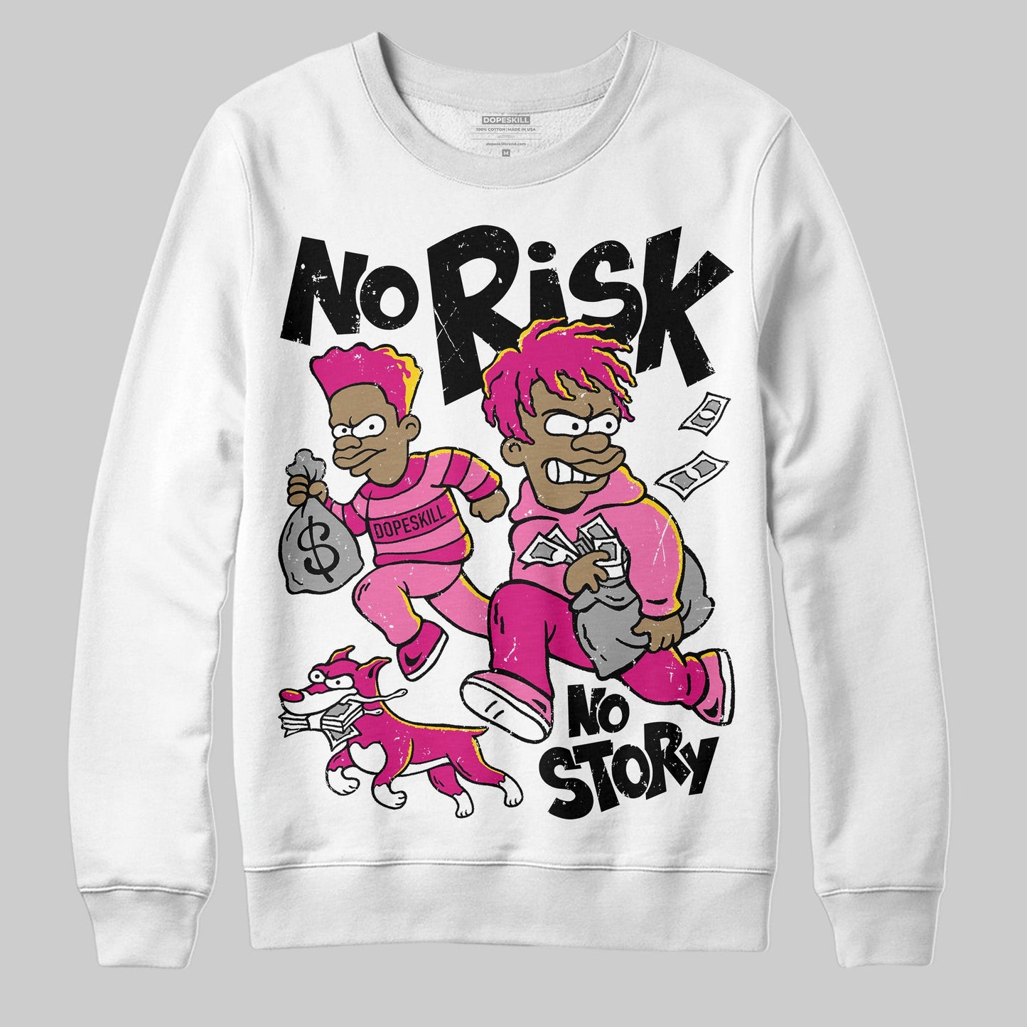 Rick RO Pink Leather Sneakers DopeSkill Sweatshirt No Risk No Story Graphic