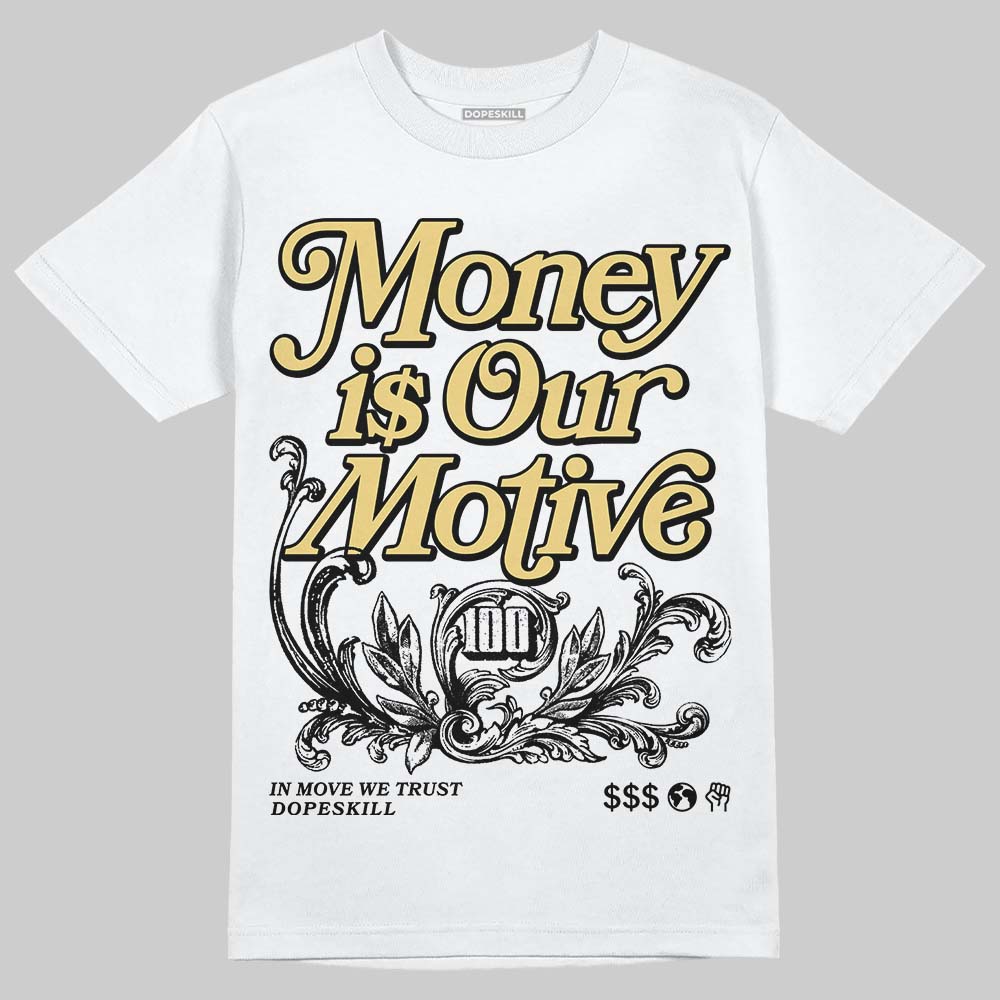 Quai 54 x Tour Yellow Black 1s DopeSkill T-Shirt Money Is Our Motive Typo Graphic