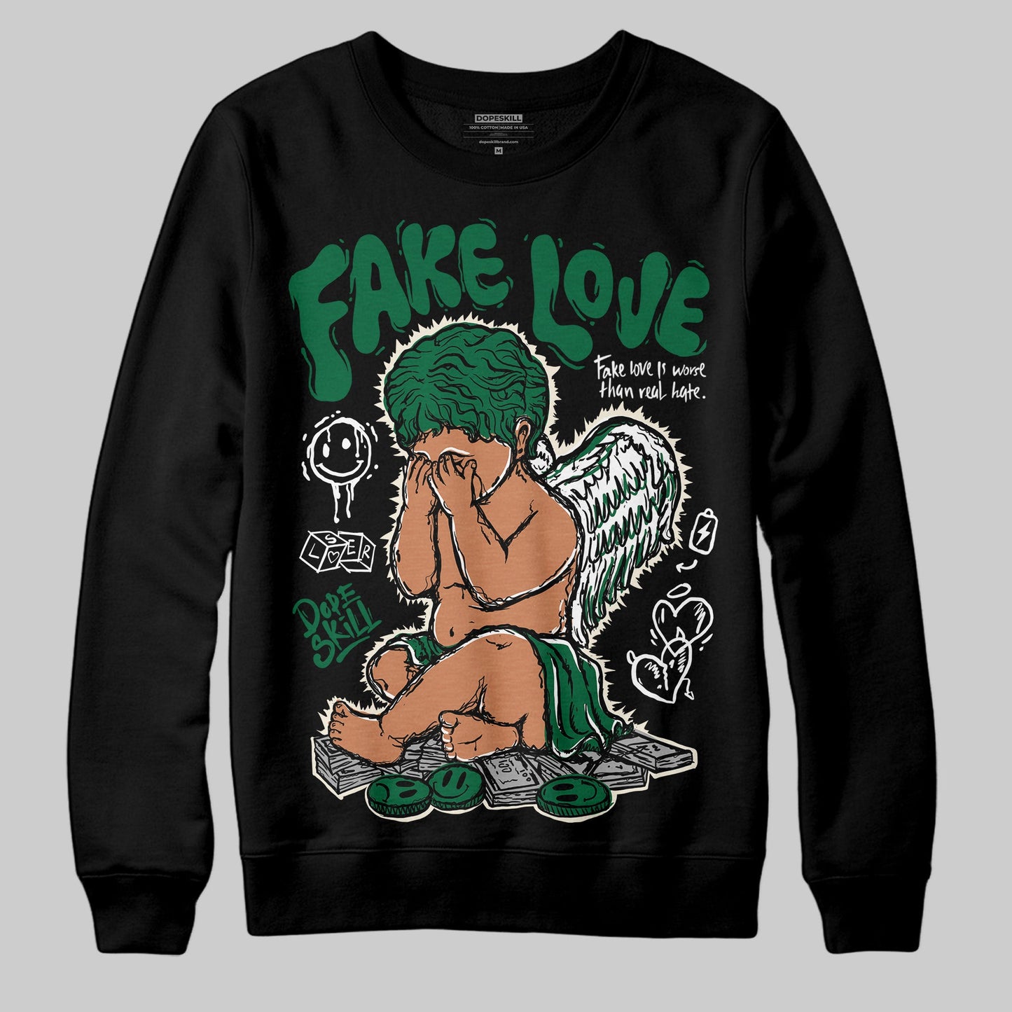 Pine Green 13s DopeSkill Sweatshirt False Love Graphic