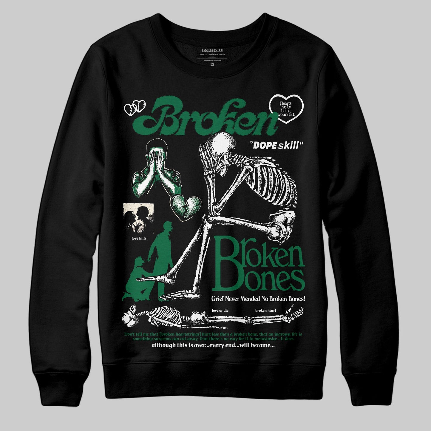 Pine Green 13s DopeSkill Sweatshirt Broken Bones Graphic