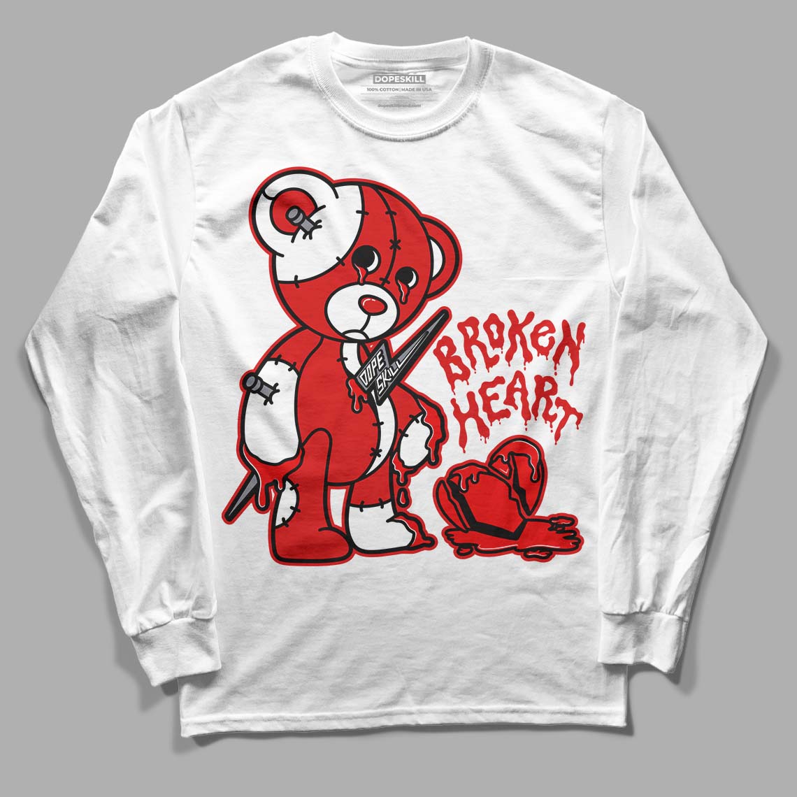 Gym Red 9s DopeSkill Long Sleeve T-Shirt Broken Heart Graphic