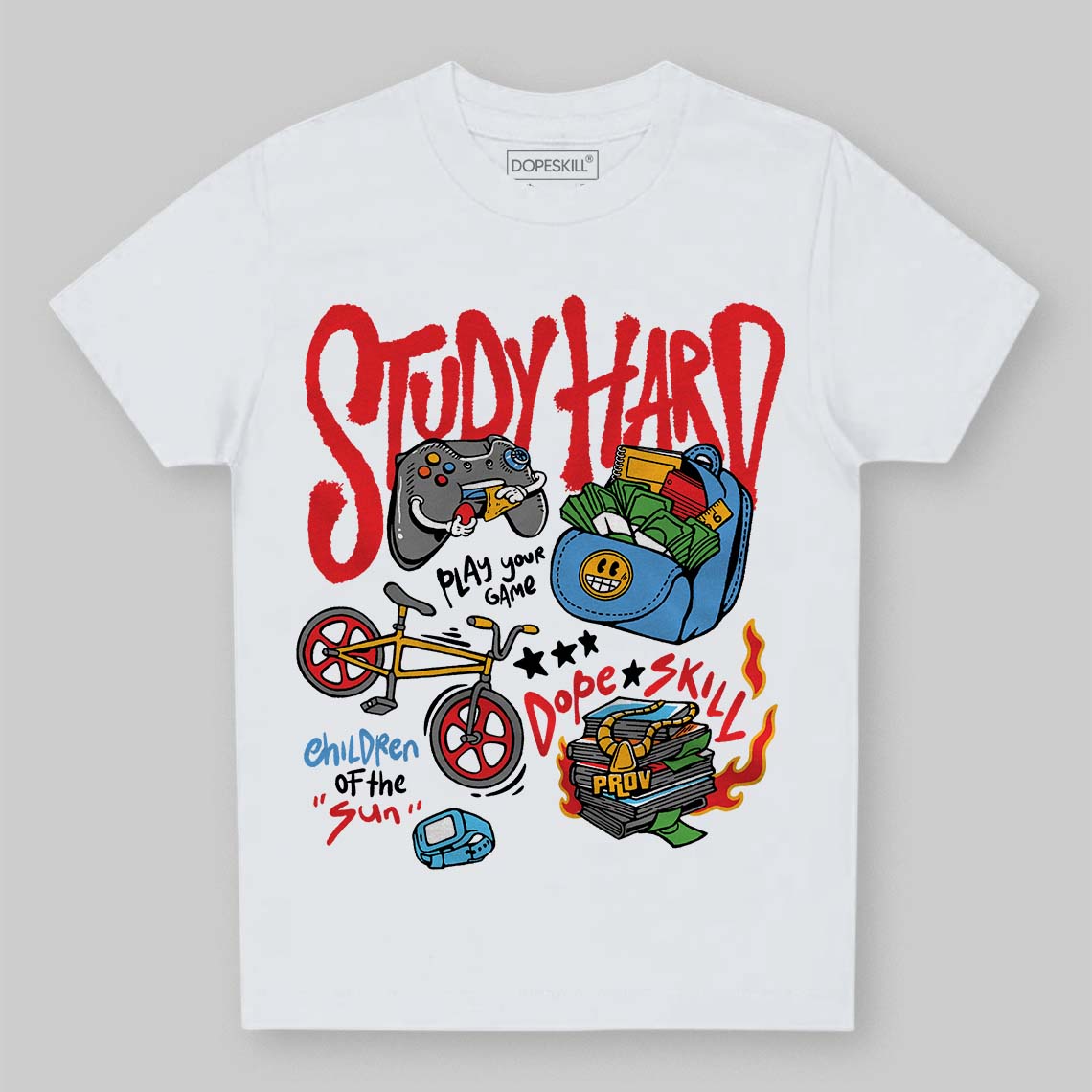 Red Collection DopeSkill Toddler Kids T-shirt Study Hard Graphic