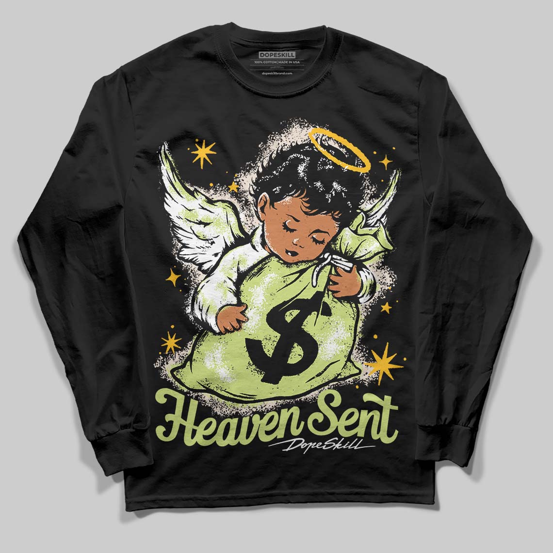 Luminous Green 5s DopeSkill Long Sleeve T-Shirt Heaven Sent Graphic