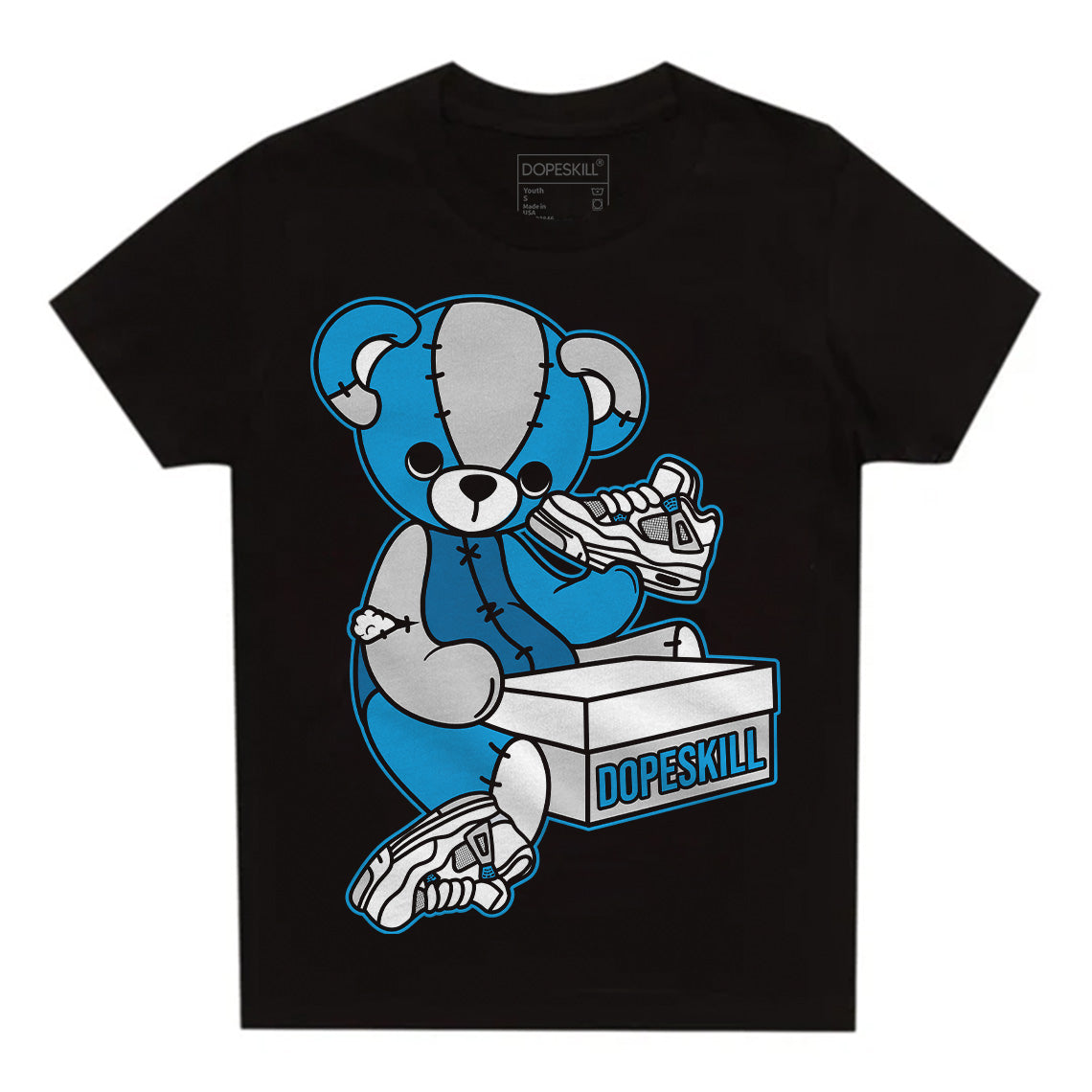 Military Blue 4s DopeSkill Toddler Kids T-shirt Sneakerhead BEAR Graphic