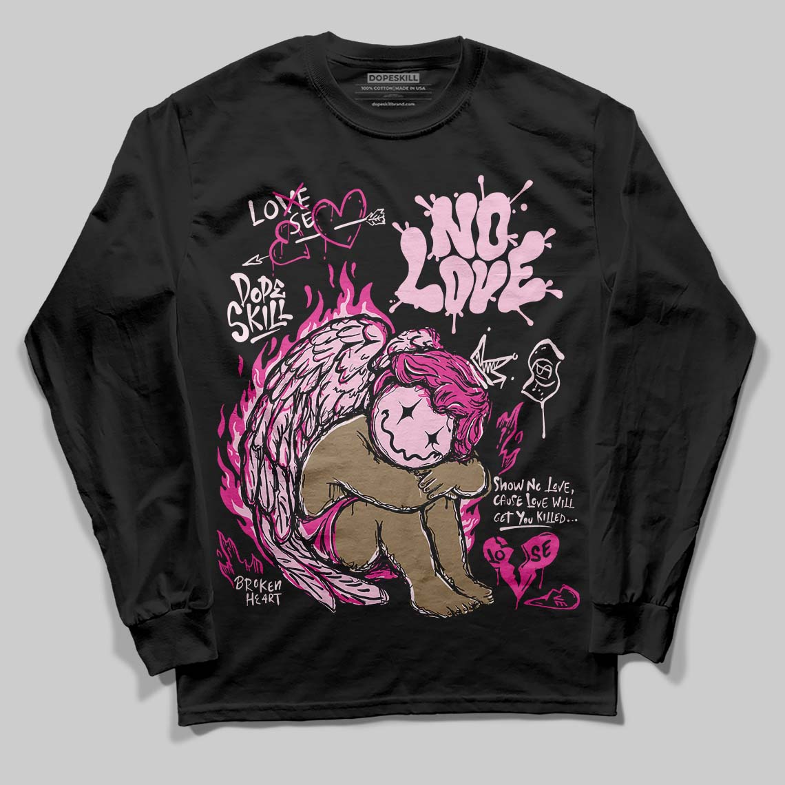 Triple Pink Dunk DopeSkill Long Sleeve T-Shirt No Love Graphic