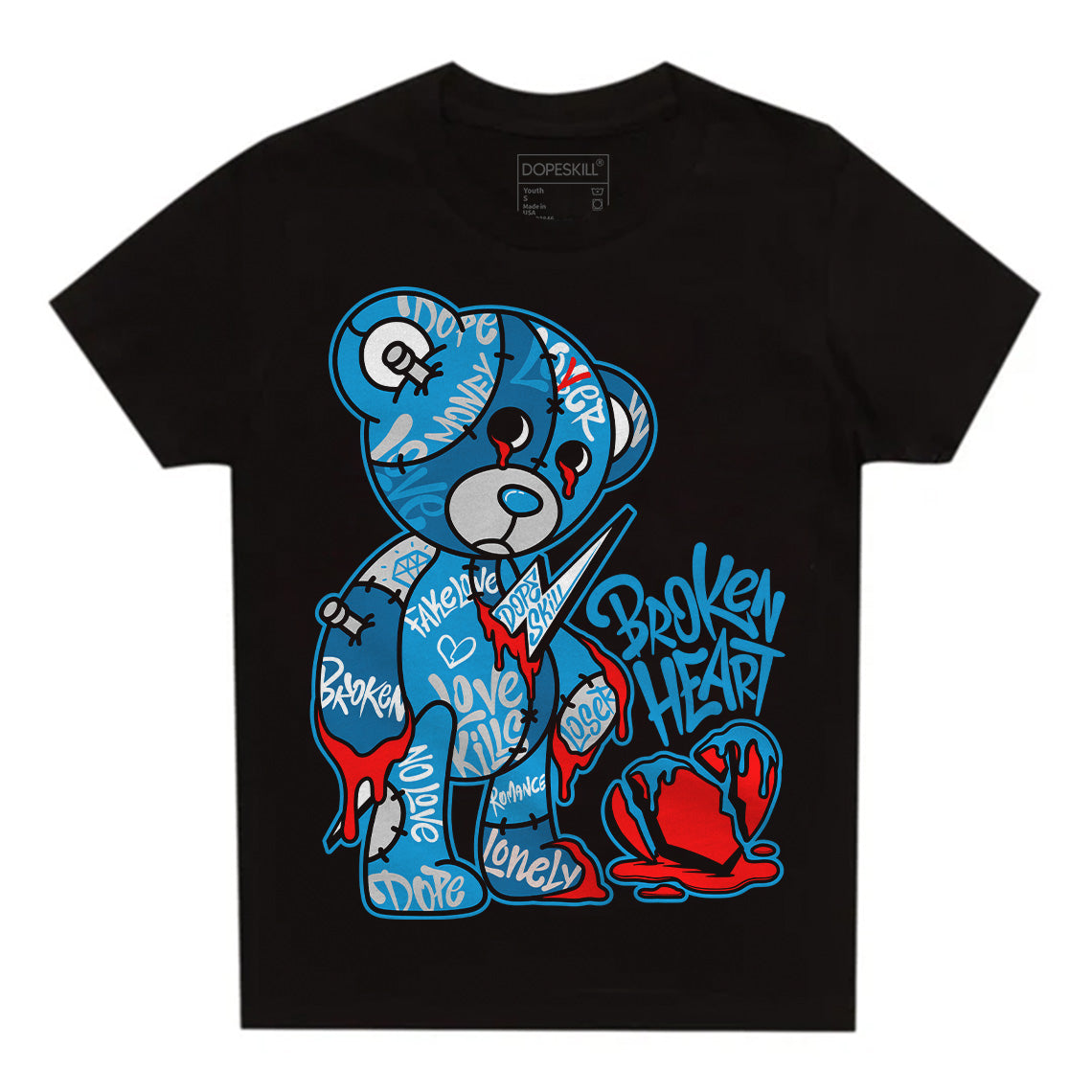 Military Blue 4s DopeSkill Toddler Kids T-shirt Broken Heart Graphic