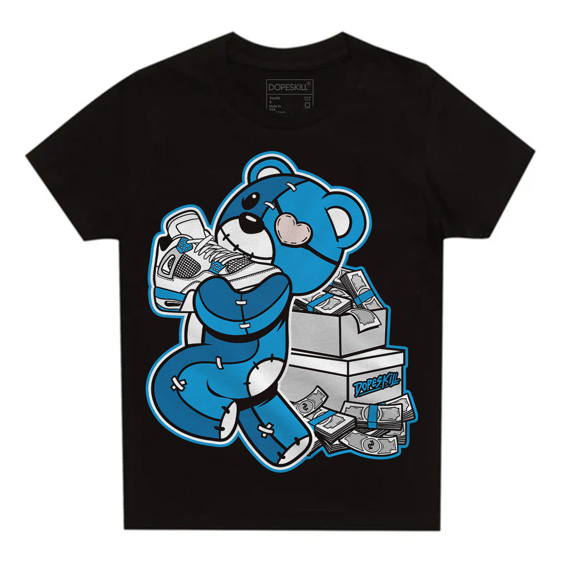 Military Blue 4s DopeSkill Toddler Kids T-shirt Bear Steals Sneaker Graphic