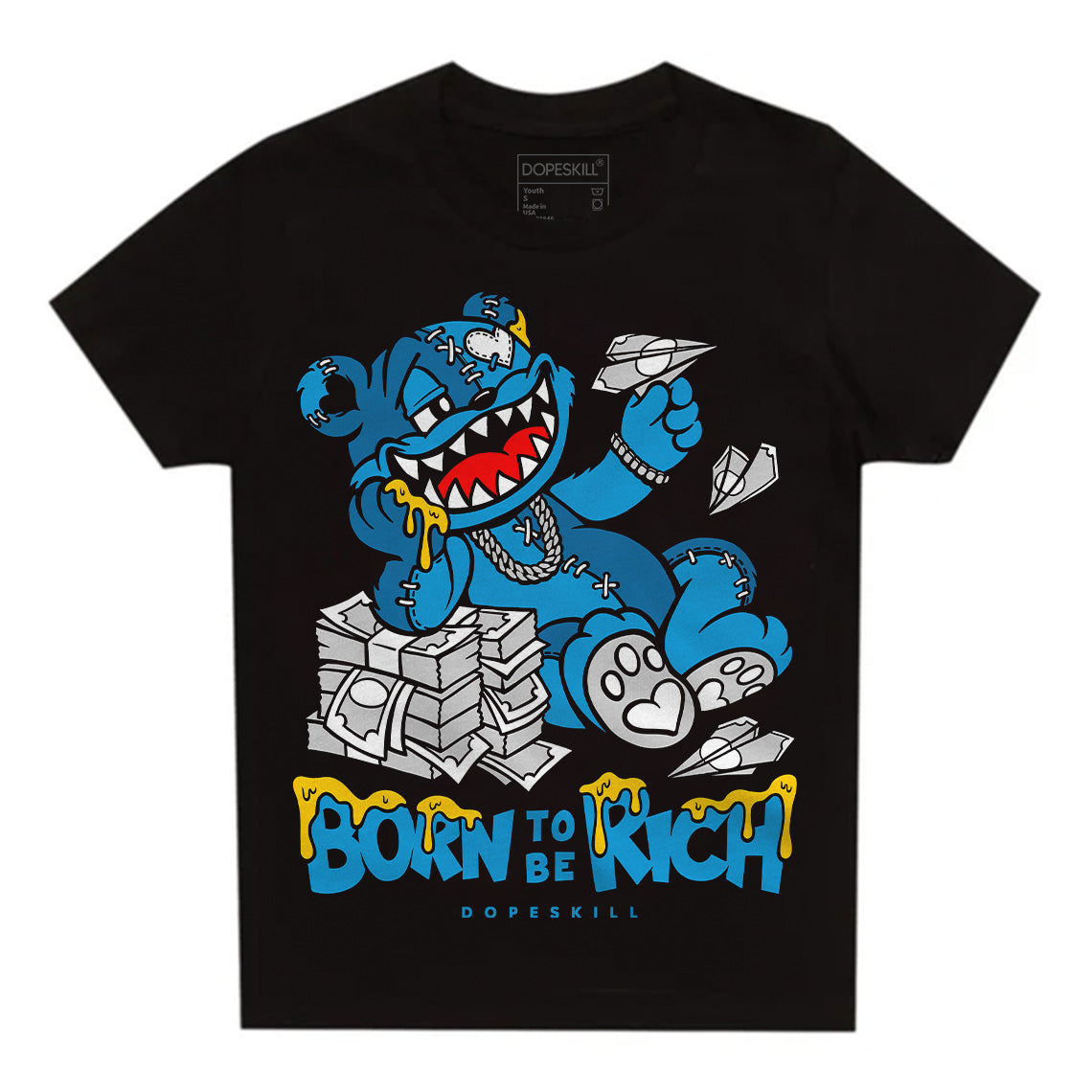 Military Blue 4s DopeSkill Toddler Kids T-shirt Born To Be Rich Graphic