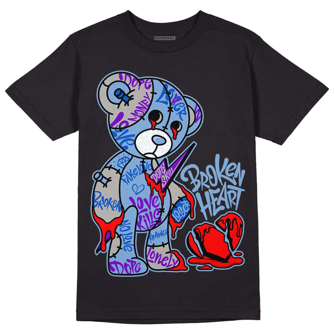 University Blue 5s DopeSkill T-Shirt Broken Heart Graphic