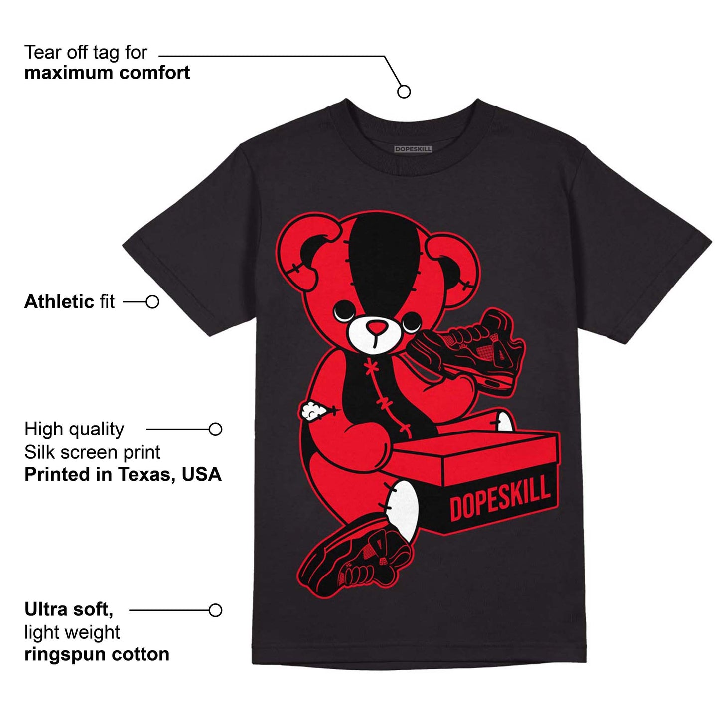 Red Thunder 4s DopeSkill T-Shirt Sneakerhead BEAR Graphic