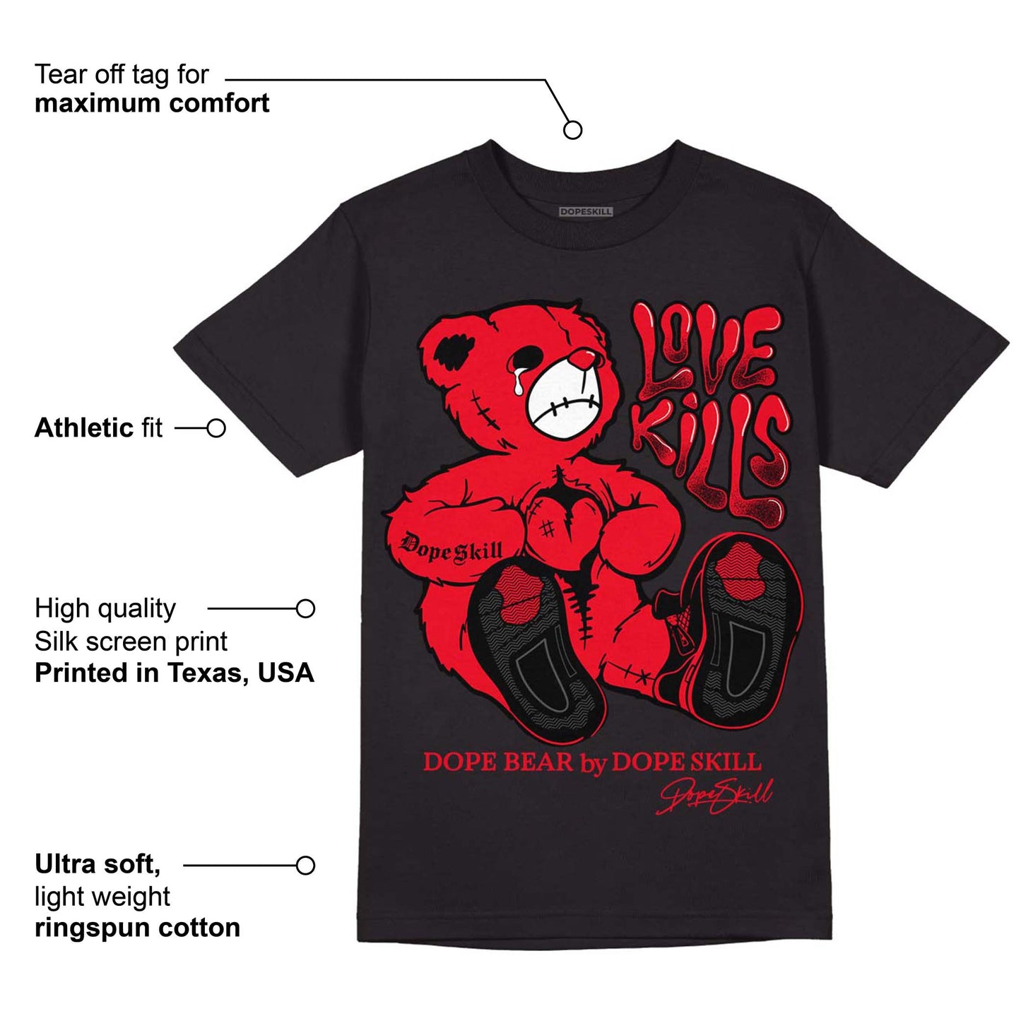 Red Thunder 4s DopeSkill T-Shirt Love Kills Graphic