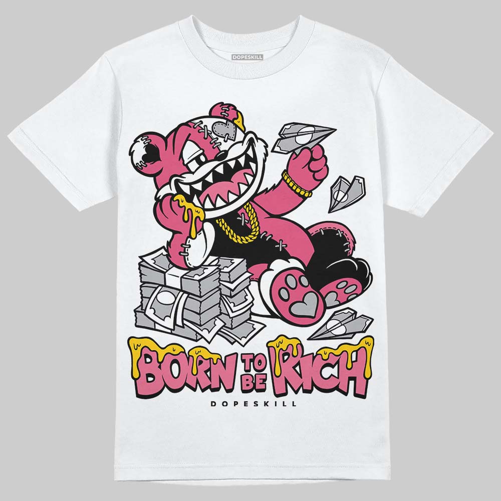 White Fluo Pink DopeSkill T-Shirt Born To Be Rich Graphic