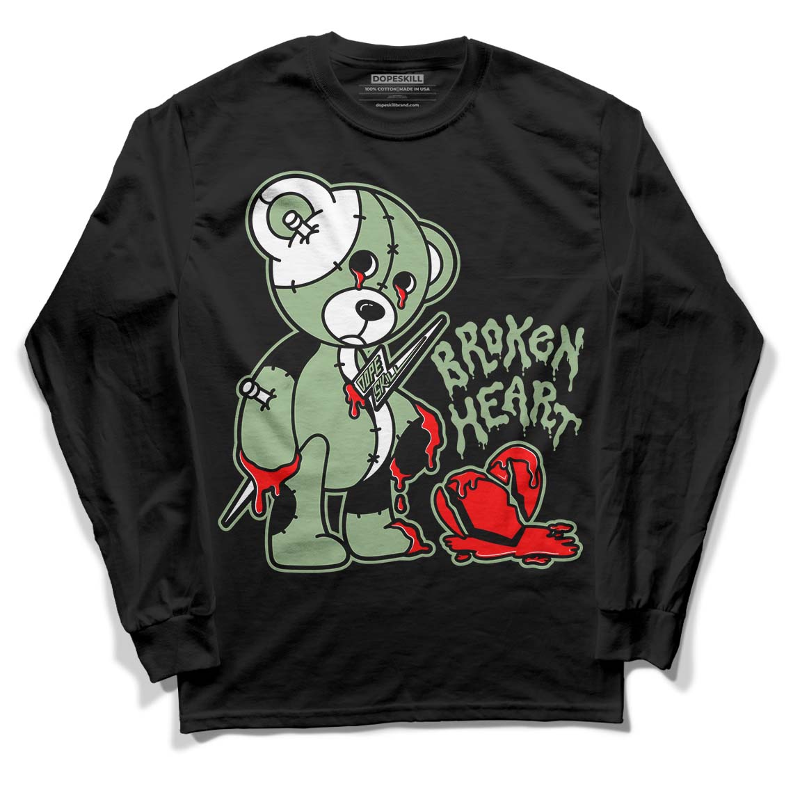 Seafoam 4s DopeSkill Long Sleeve T-Shirt Broken Heart Graphic