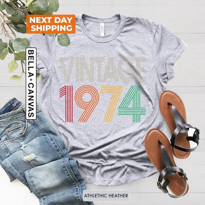 50th Birthday Shirt, Vintage 1974 Shirt, 50th Birthday Gift For Women, 50th Birthday Gift For Men, 50th Birthday Friend Hoodie and Sweater; T-shirt Cotton Menswear Polyester Tops Underwear Tshirt