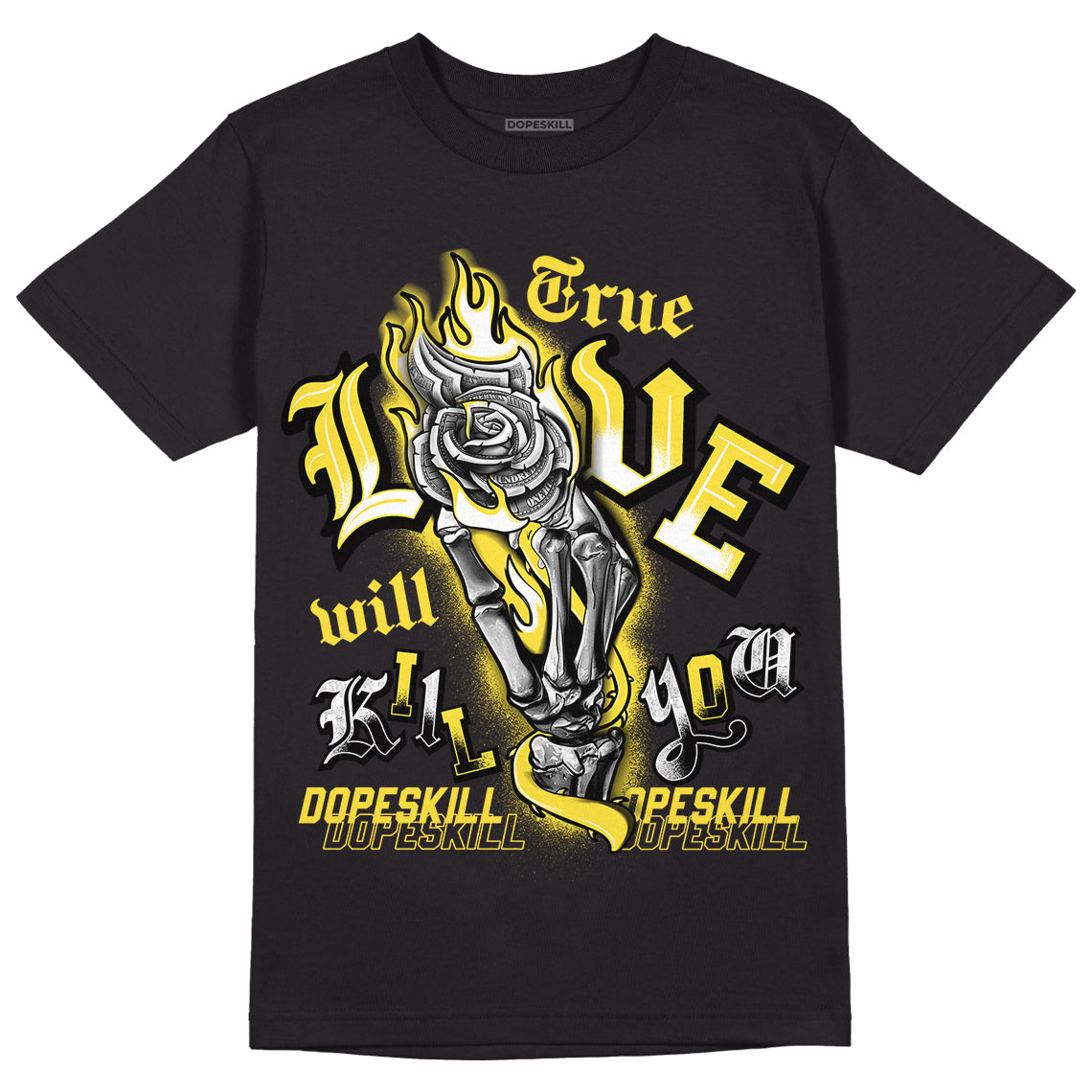 Yellow Snakeskin 11s DopeSkill T-Shirt True Love Will Kill You Graphic