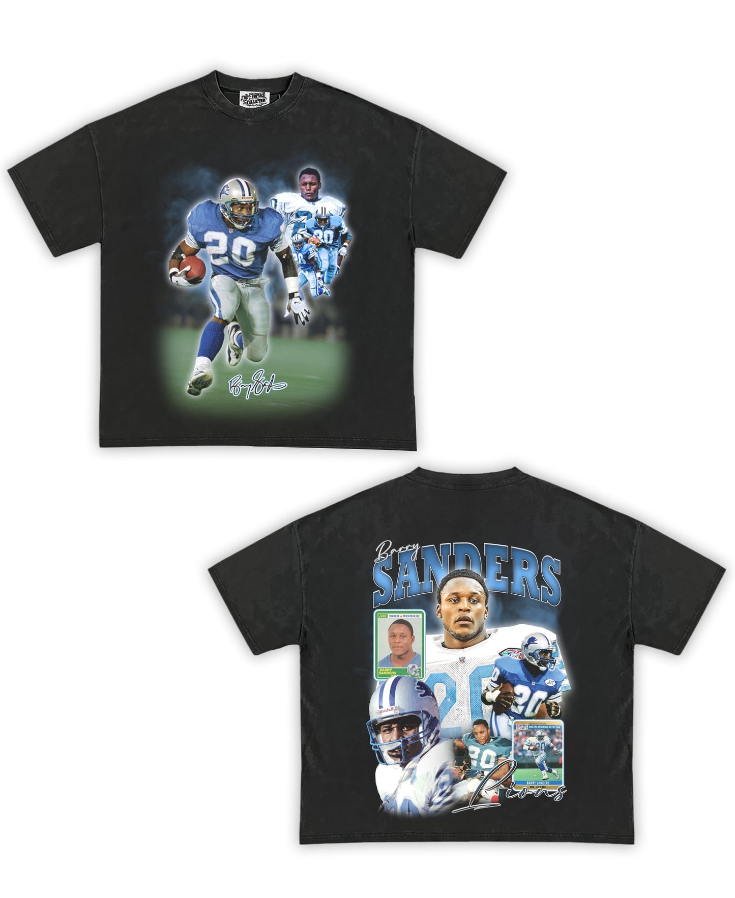 Barry Sanders Tribute Vintage Shirt: Front/Back (Vintage Black)