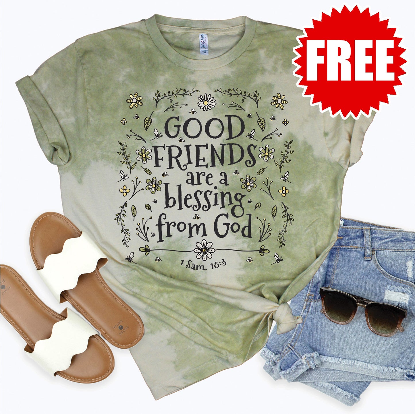 Good Friend Blessing Tee - Tie Dye Basil Haze - 0