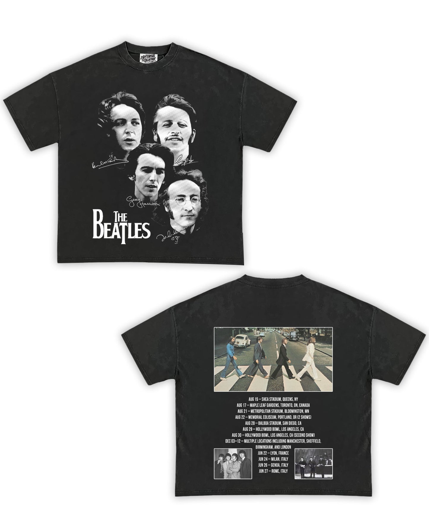 Beatles Tribute Vintage Shirt: Front/Back (Vintage Black)