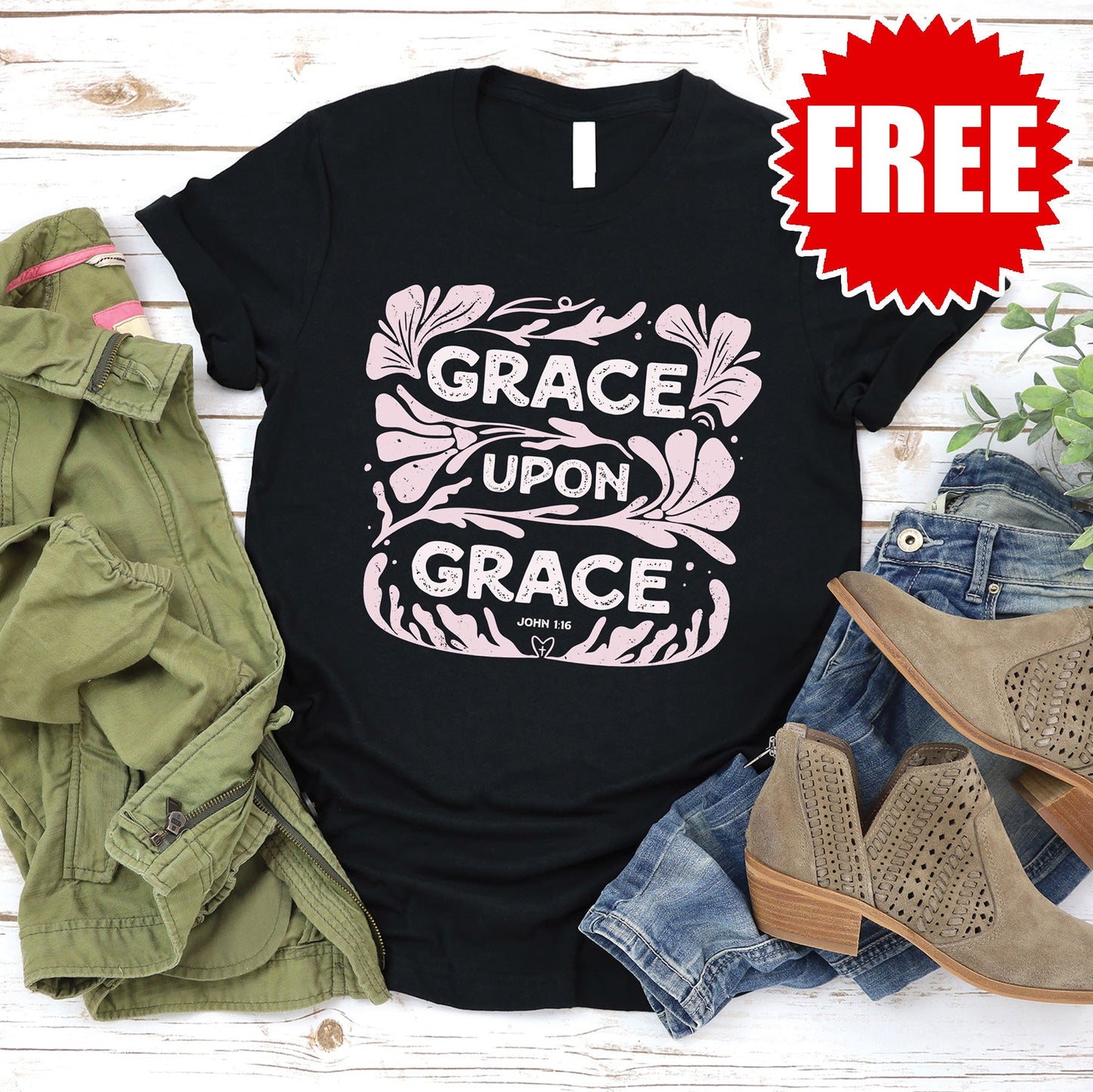 Grace Upon Grace Tee - Black - FREE