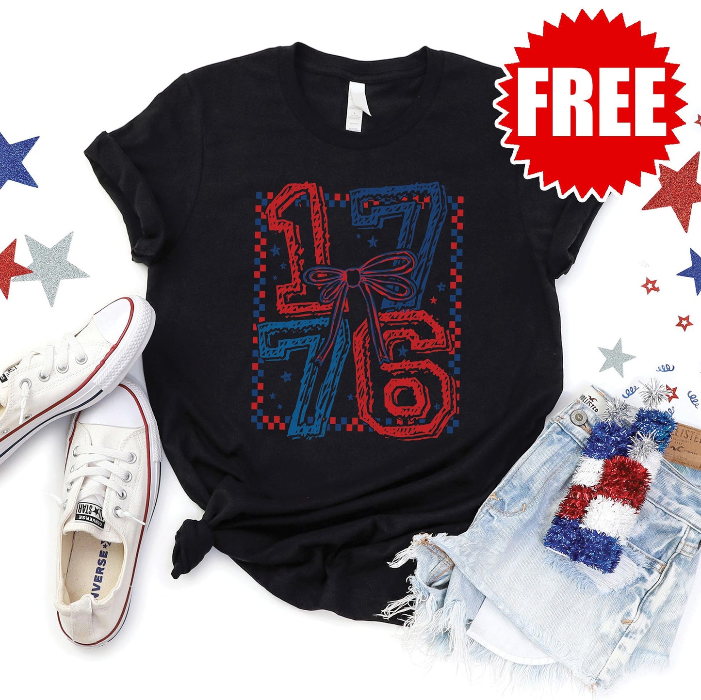 1776 Checker Tee - Black - FREE