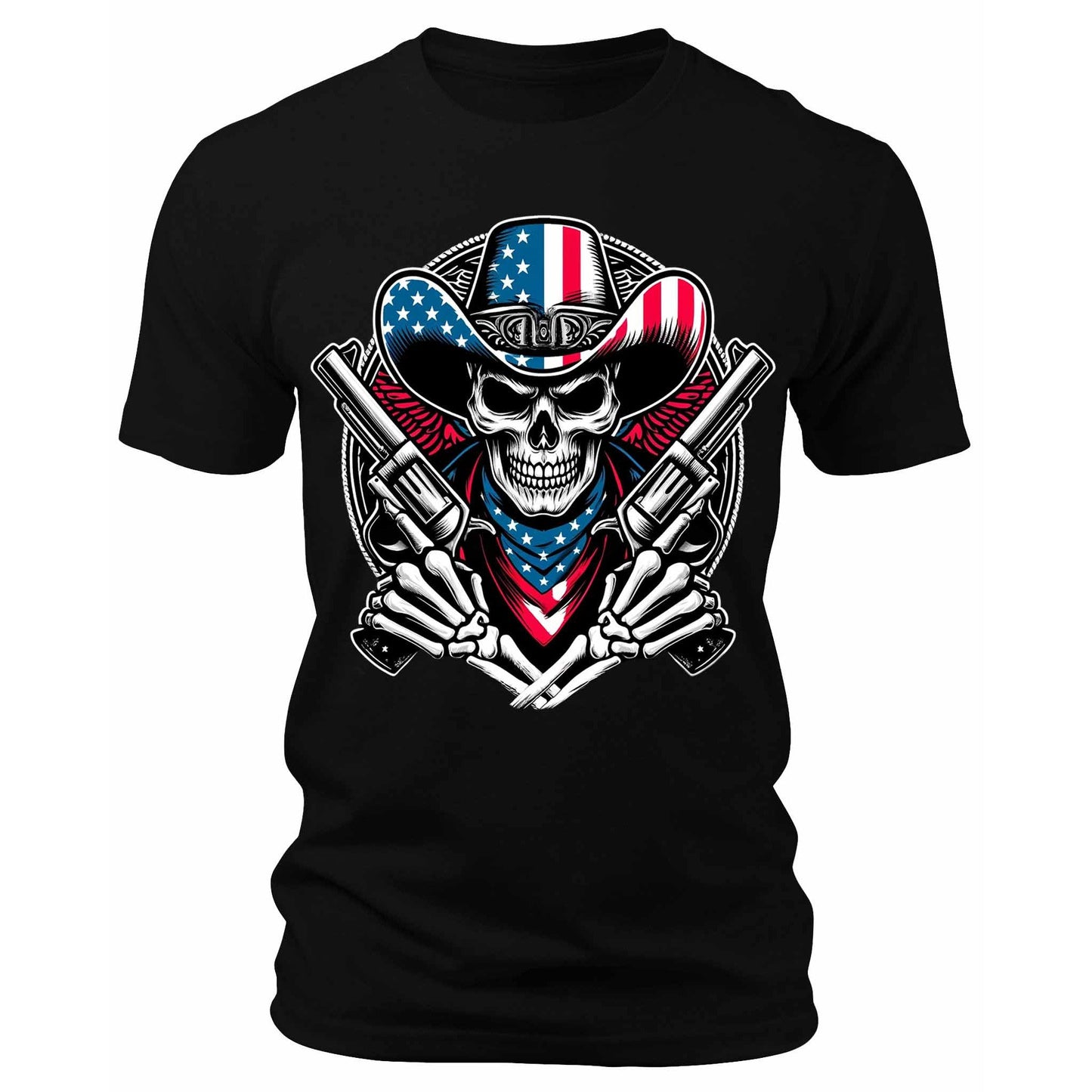Men's Patriotic Skeleton Cowboy T-Shirts Short Sleeve Crewneck Graphic Tees