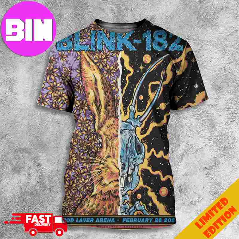 Blink-182 Rod Laver Arena 26 February 2024 Melbourne Event Poster World Tour 3D T-Shirts