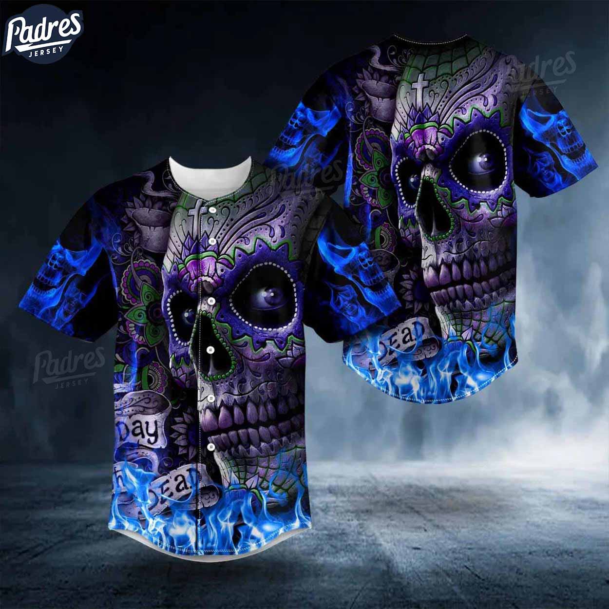 Custom Blue Flame Cross Sugar Skull Baseball Jersey - Padres Jersey Oasis: Elevate Your Baseball Style Game