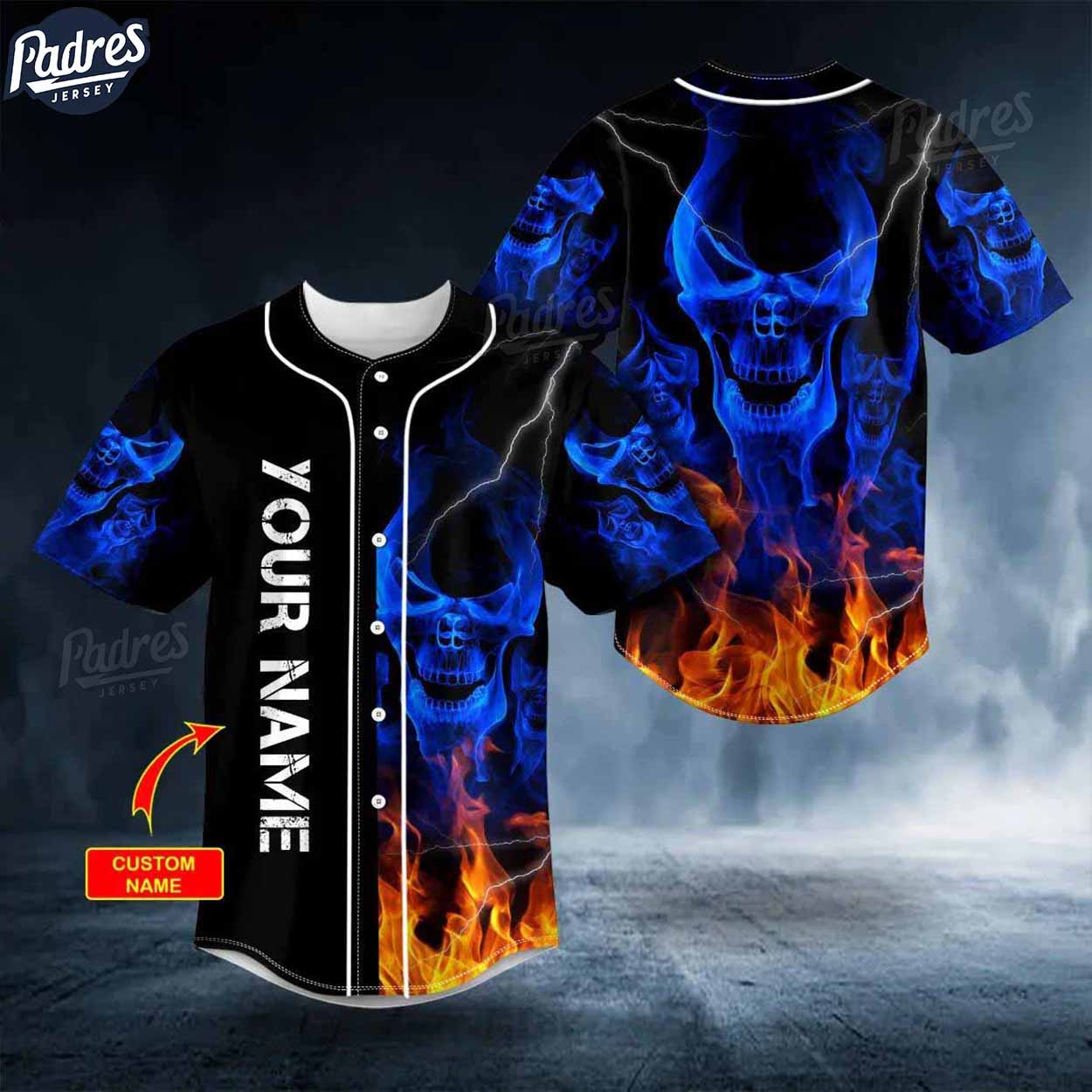 Custom Blue Smoke Skeleton Fire Skull Baseball Jersey - Padres Jersey Oasis: Elevate Your Baseball Style Game