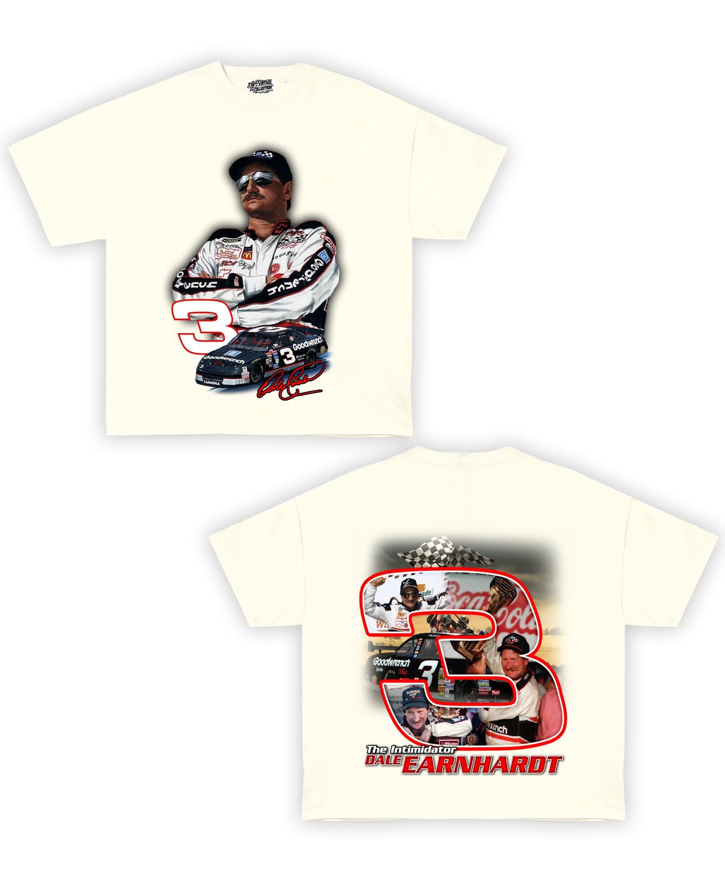 Dale Earnhardt Tribute Vintage Shirt: Front/Back (White)