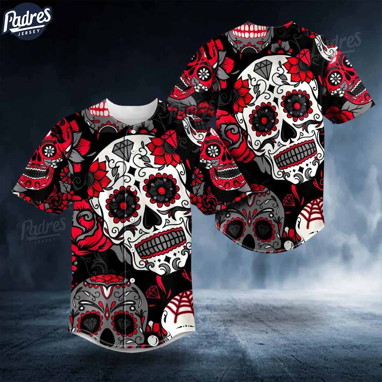 Day Of The Dead Pattern Blood Skull Baseball Jersey - Padres Jersey Oasis: Elevate Your Baseball Style Game