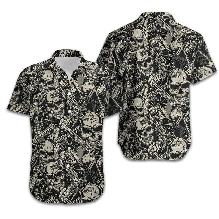 Guns And Skulls Pattern Hawaiian Shirt Hw5982