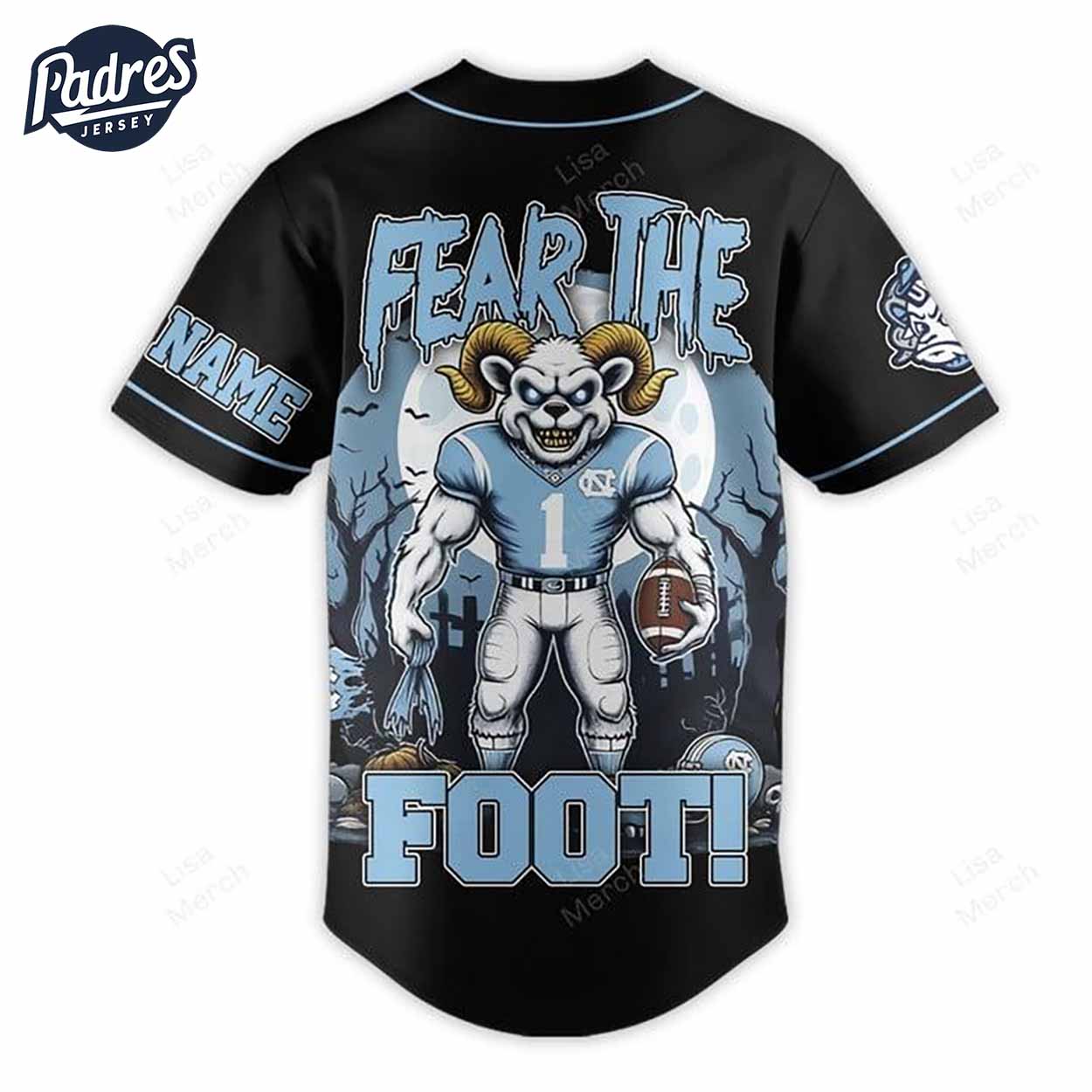 Halloween North Carolina Tar Heels Fear The Foot Football Custom Baseball Jersey - Padres Jersey Oasis: Elevate Your Baseball Style Game