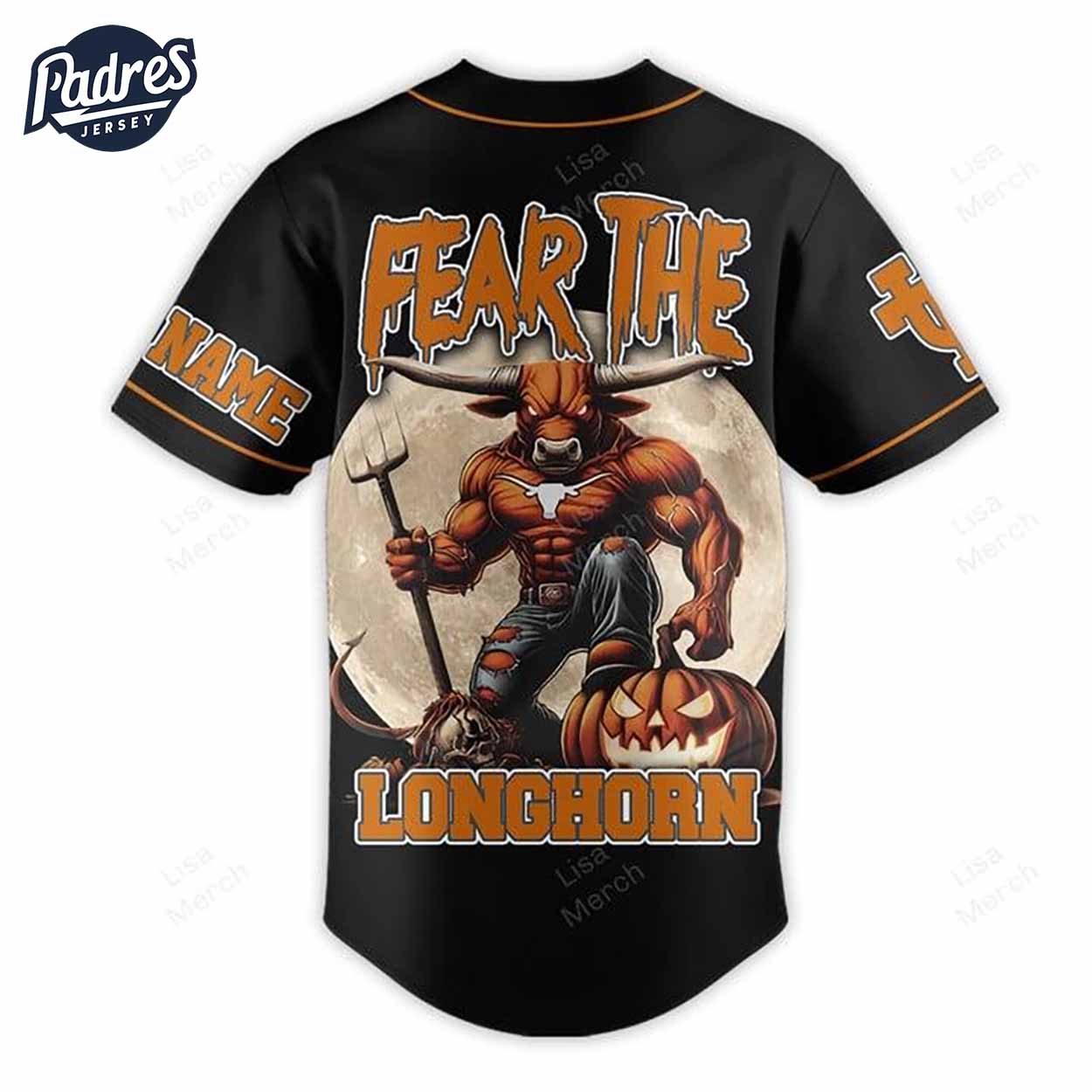 Halloween Texas Longhorns Fear The Longhorn Football Custom Baseball Jersey - Padres Jersey Oasis: Elevate Your Baseball Style Game