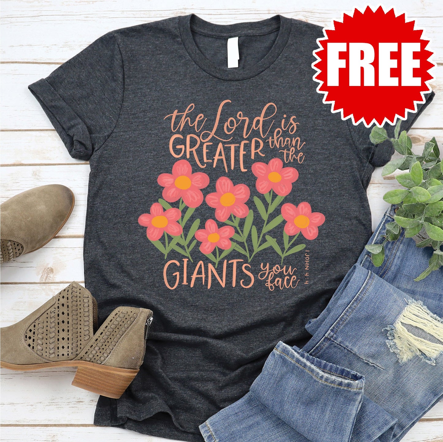 Greater Than Giants Tee - Heather Charcoal - 0
