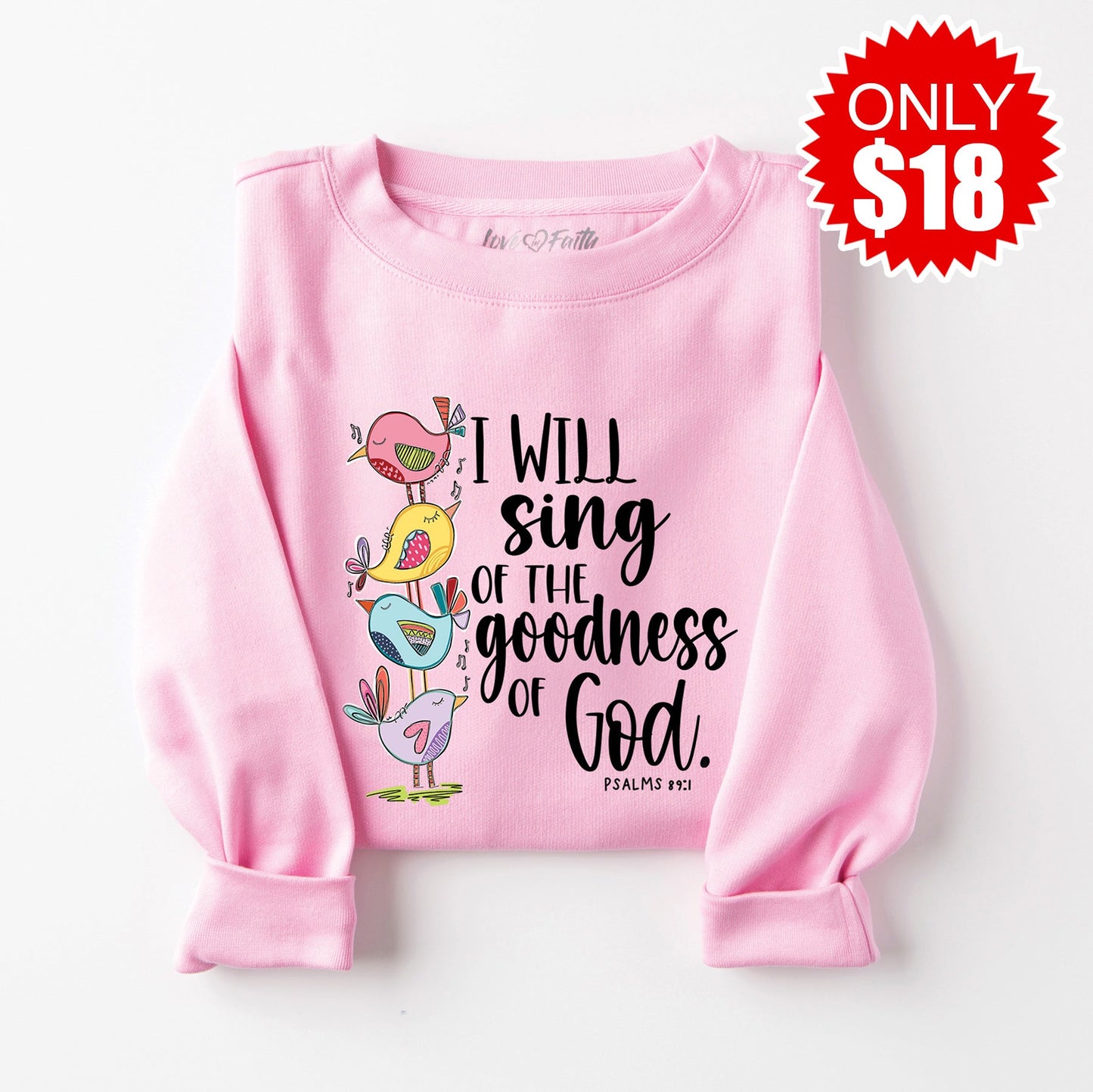 Goodness of God Crewneck Sweatshirt - Heather Bubble Gum