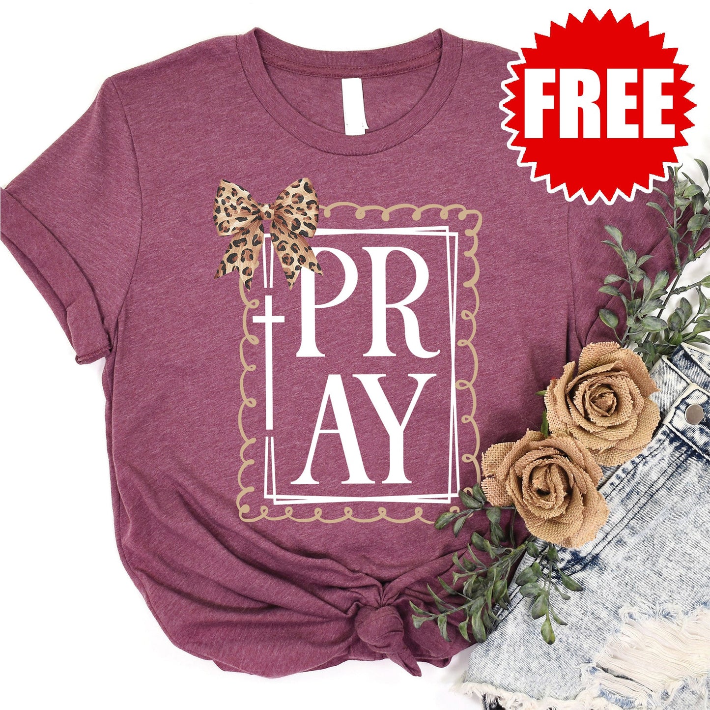 Pray Tee - Heather Burgundy - 0
