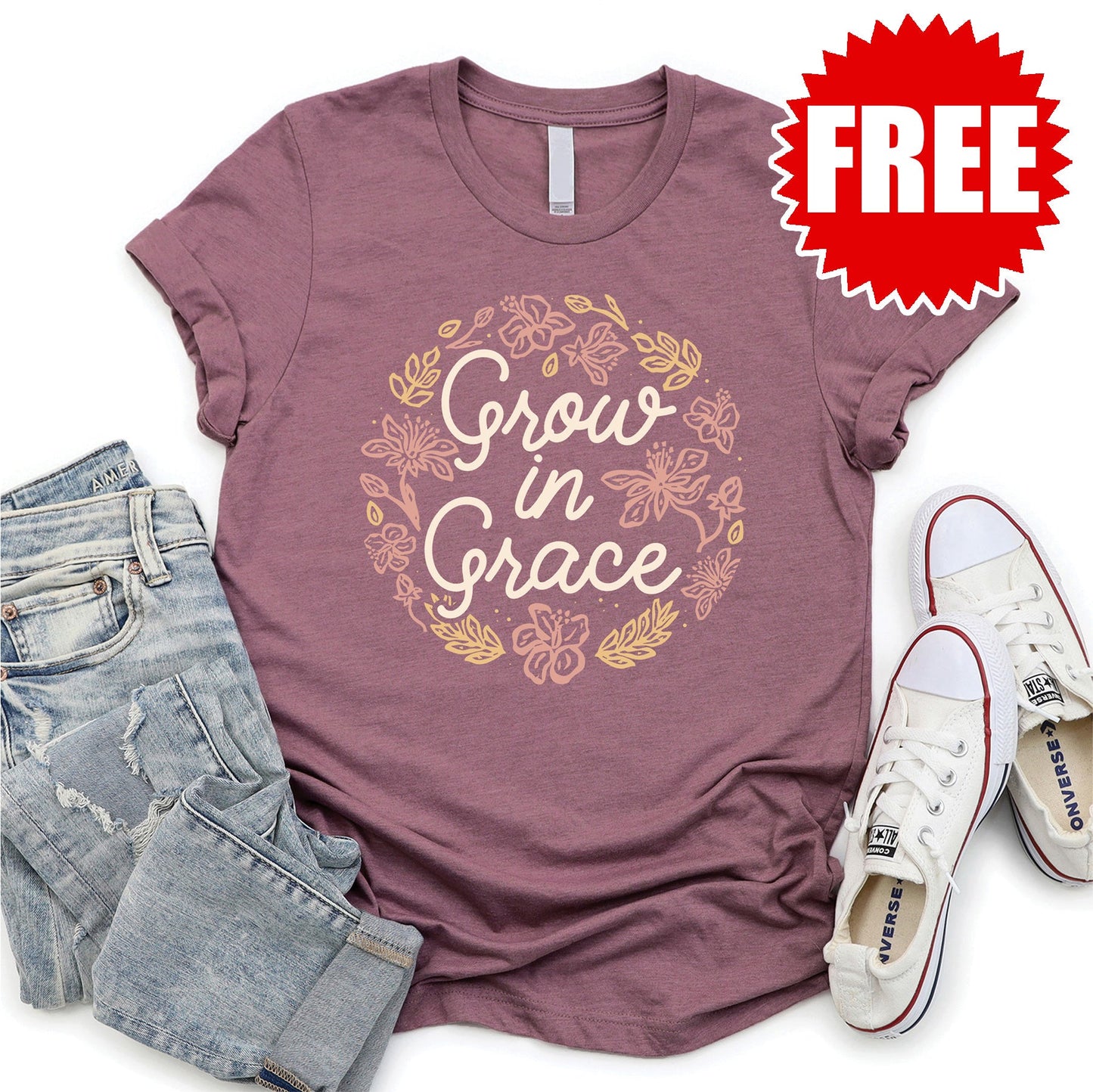 Grow In Grace Tee - Heather Hibiscus Style001