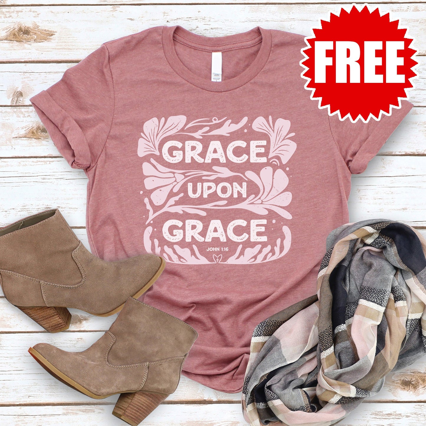 Grace Upon Grace Tee - Heather Mauve - FREE