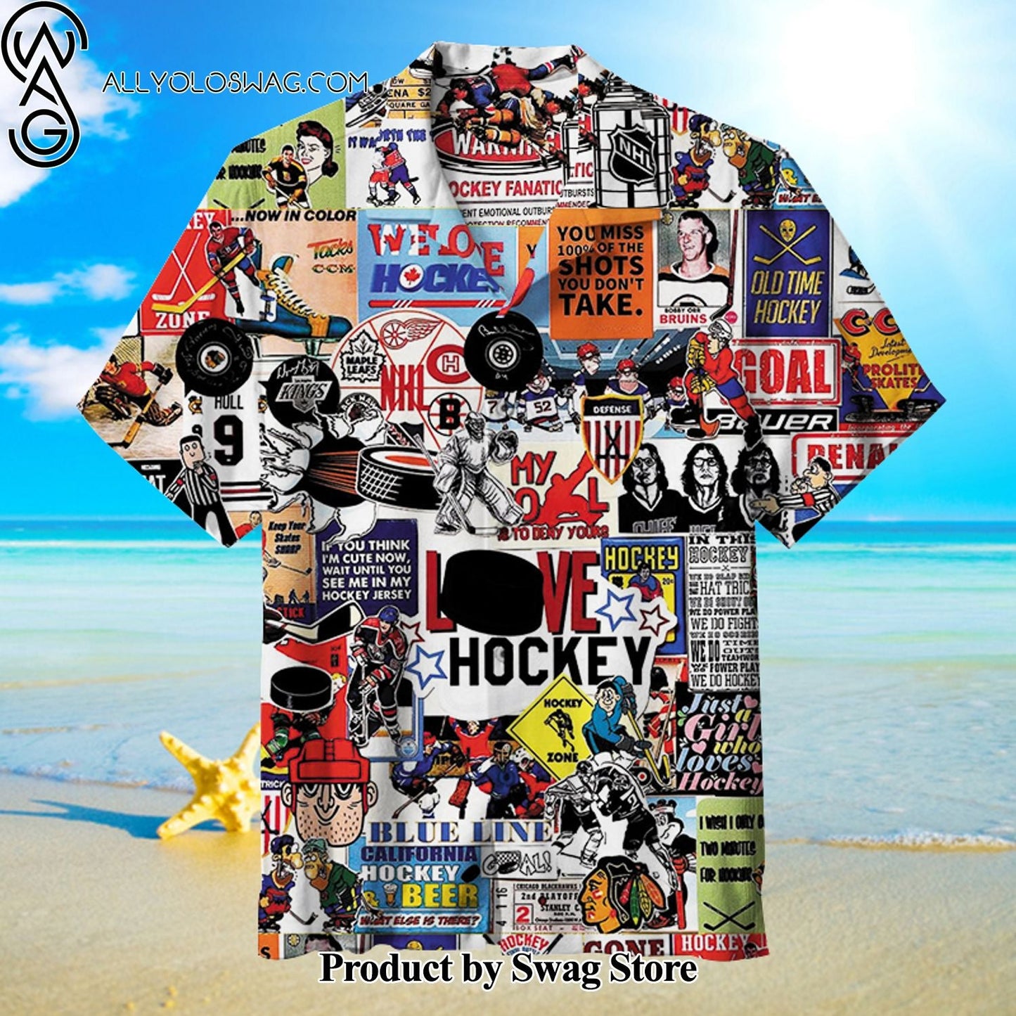 I love Hockey Hand-Painted Hawaiian Shirt