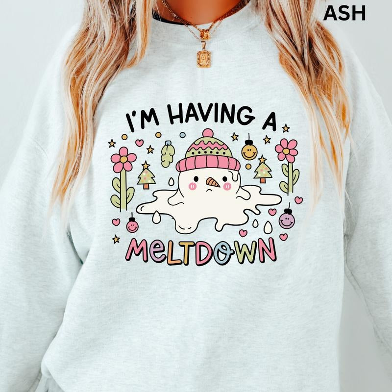 I'm Having a Meltdown Christmas Winter Graphic Sweatshirt Casual Cotton Polyester Oversized sweatshirt - Comfort Crewneck Menswear Womenswear