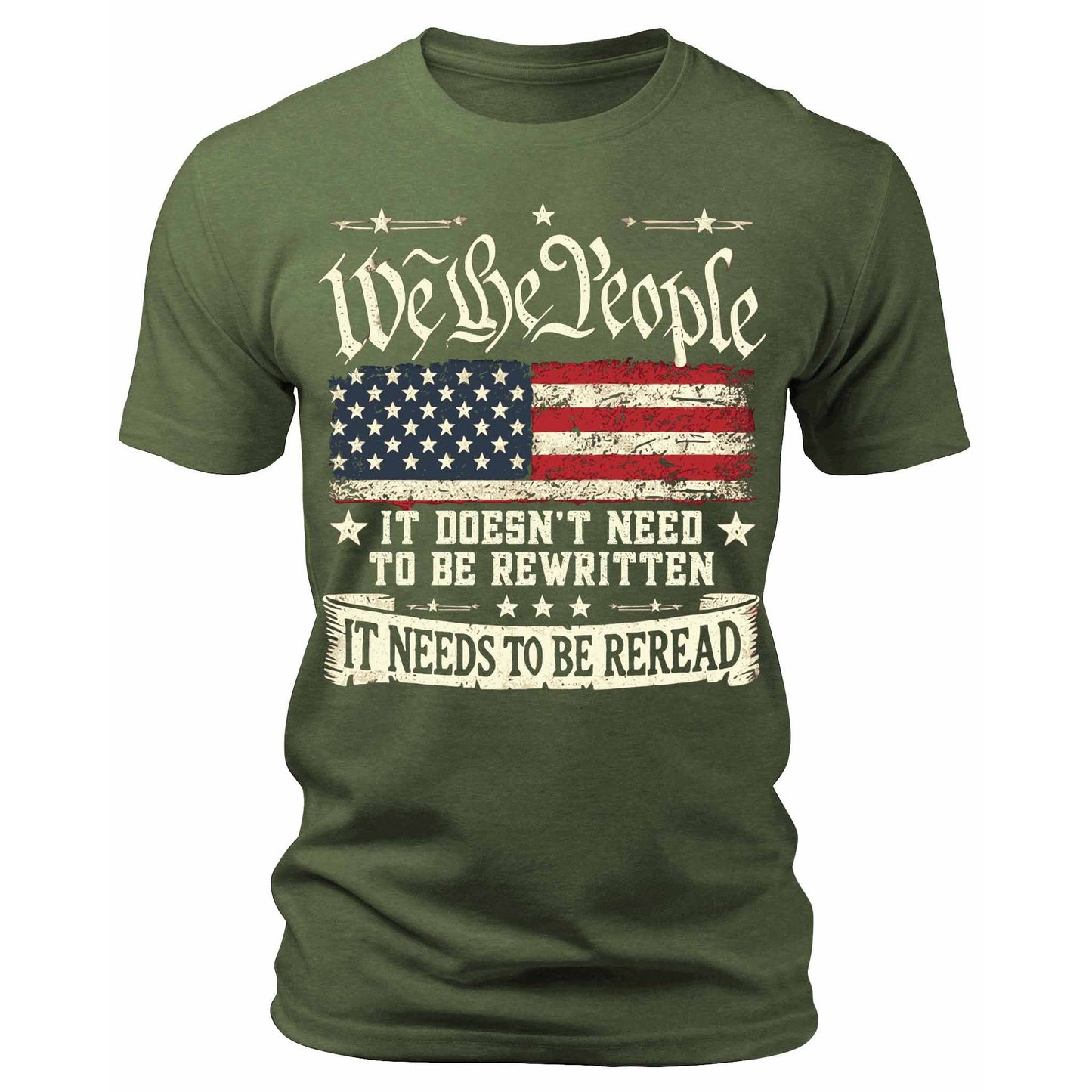 Men's We The People Needs To Be Reread Declaration of Independence 1776 T-Shirts Patriotic Short Sleeve Crewneck Graphic Tees