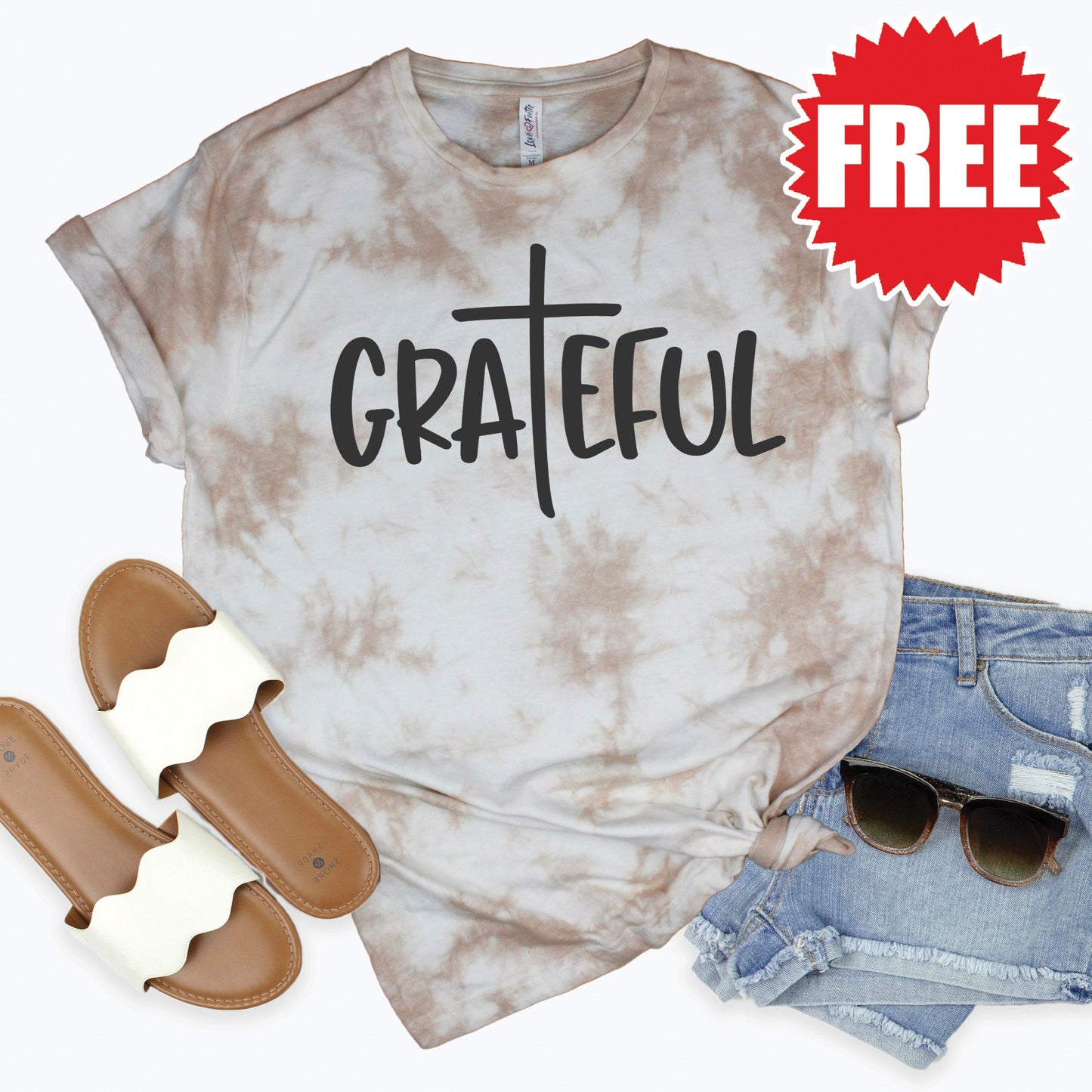 Grateful Tee - Oatmeal Splash Tie Dye - 0