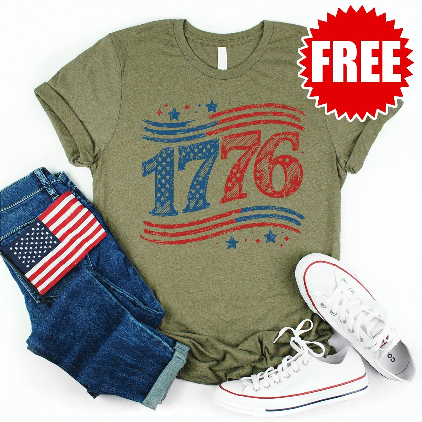 1776 Flag Tee - Heather Olive - 0