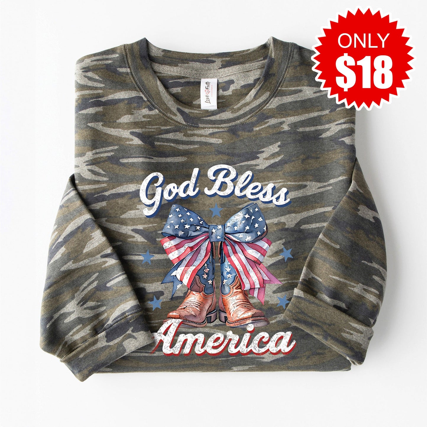 God Bless America Sweatshirt - Vintage Camo - 18 Style001