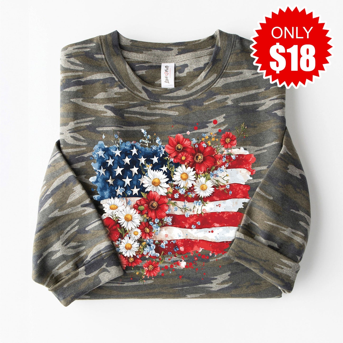 Floral Flag Sweatshirt - Vintage Camo - 18