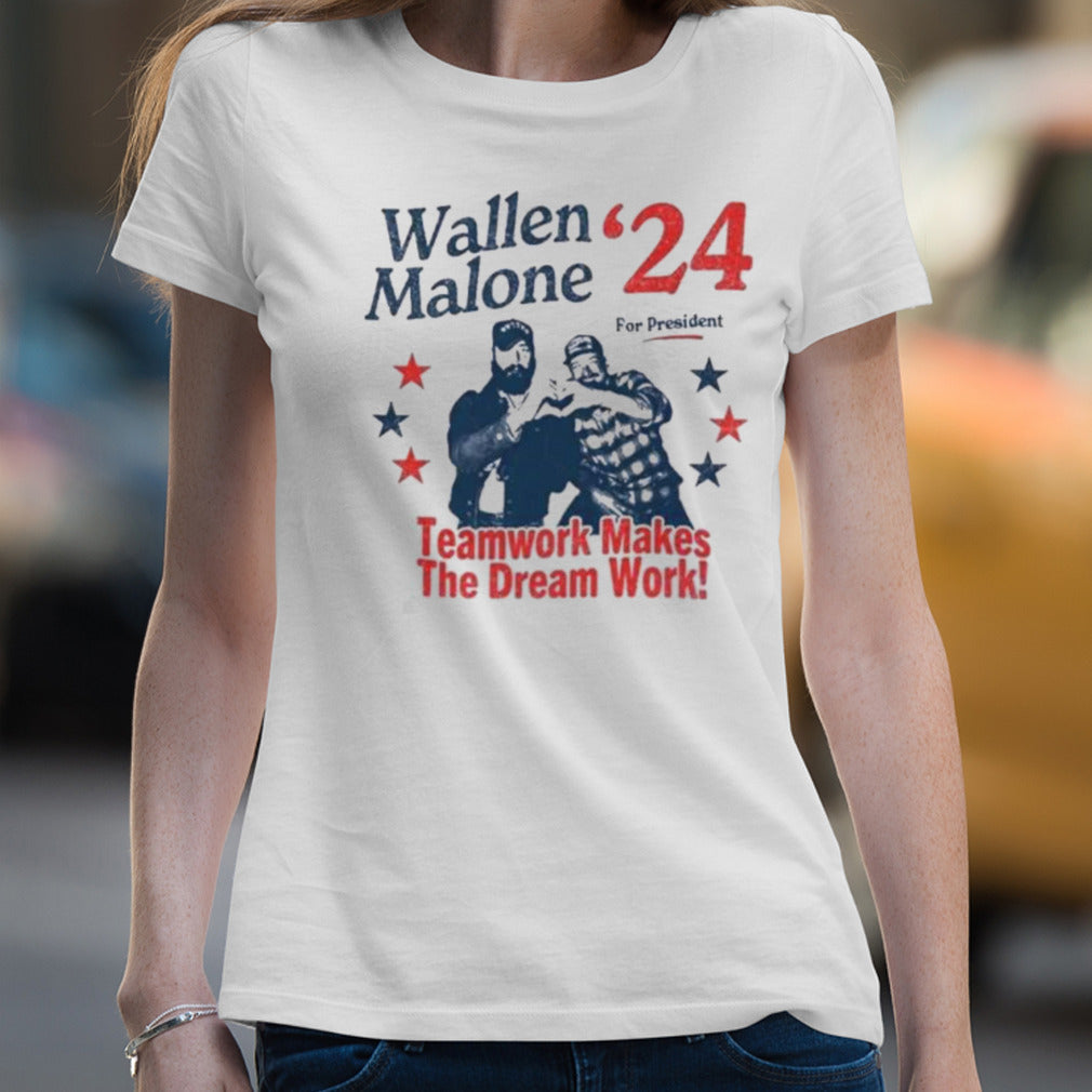 Wallen Malone 2024 For President Funny 24 Election Graphic Tee Vintage Inspired Humor Concert Music Shirt