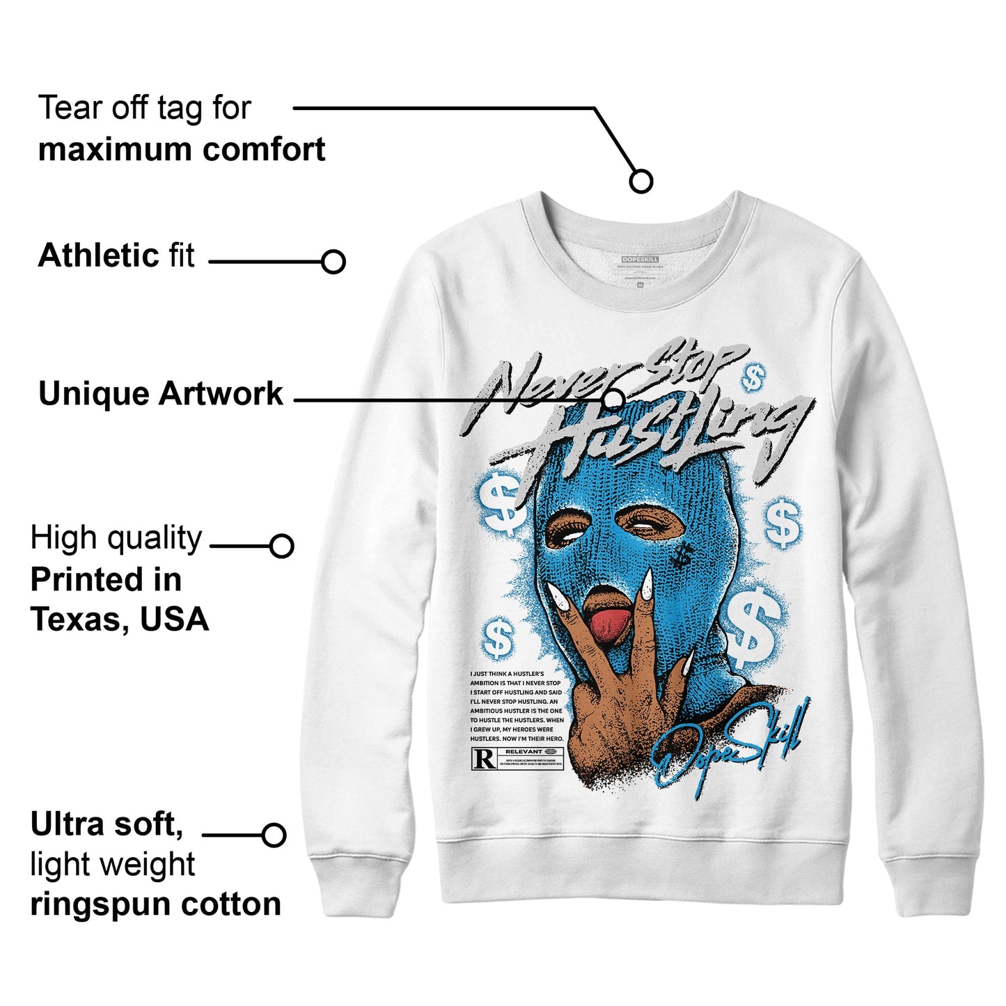 Military Blue 4s DopeSkill Sweatshirt Never Stop Hustling Graphic