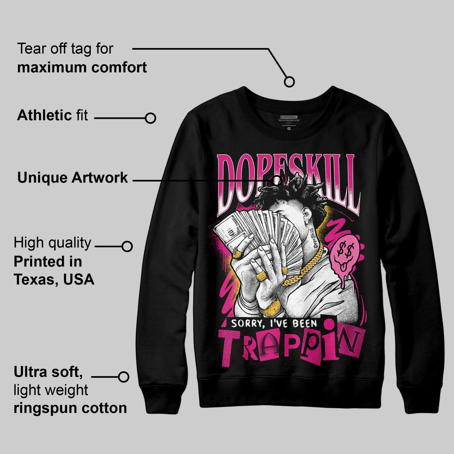 Rick RO Pink Leather Sneakers DopeSkill Sweatshirt Sorry I've Been Trappin Graphic