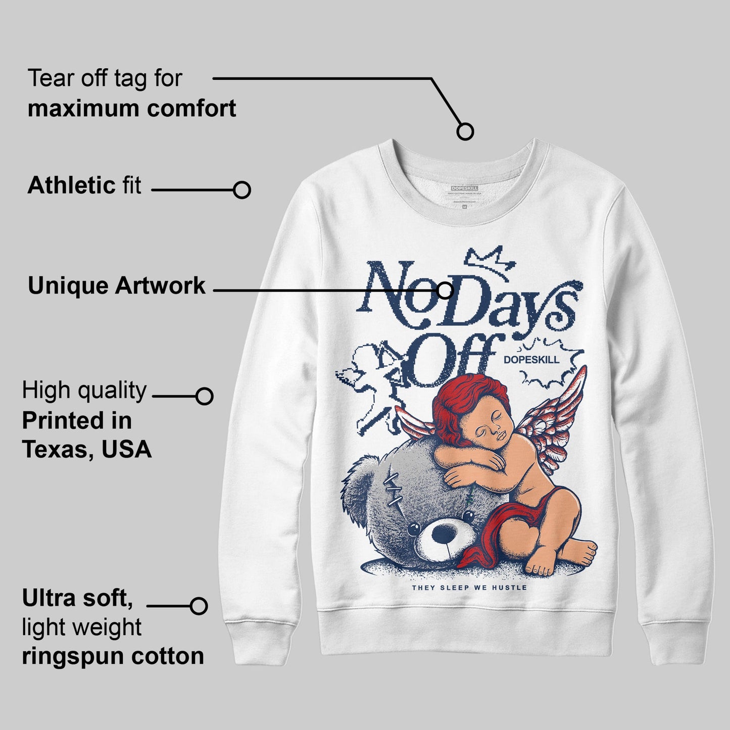 Summit White Navy 4s DopeSkill Sweatshirt New No Days Off Graphic
