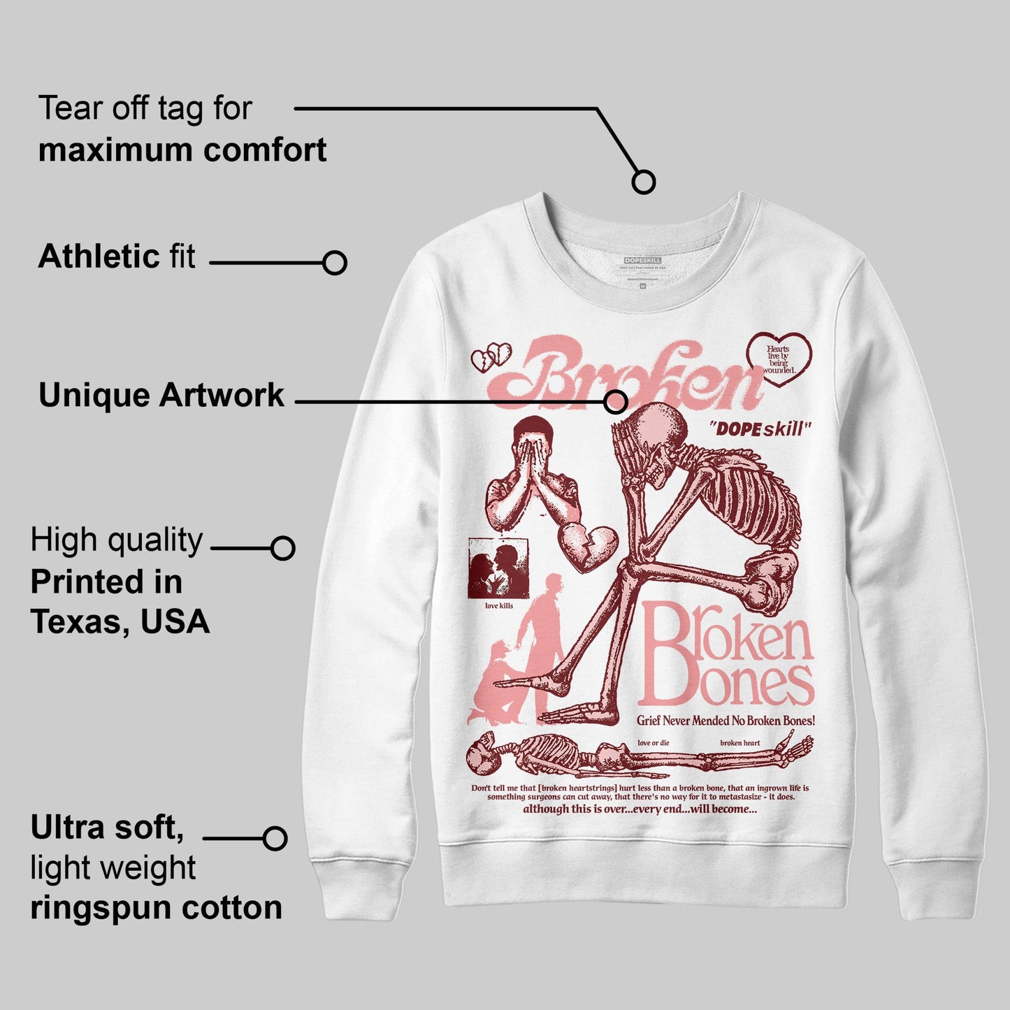 VALENTINE'S Day 3s DopeSkill Sweatshirt Broken Bones Graphic